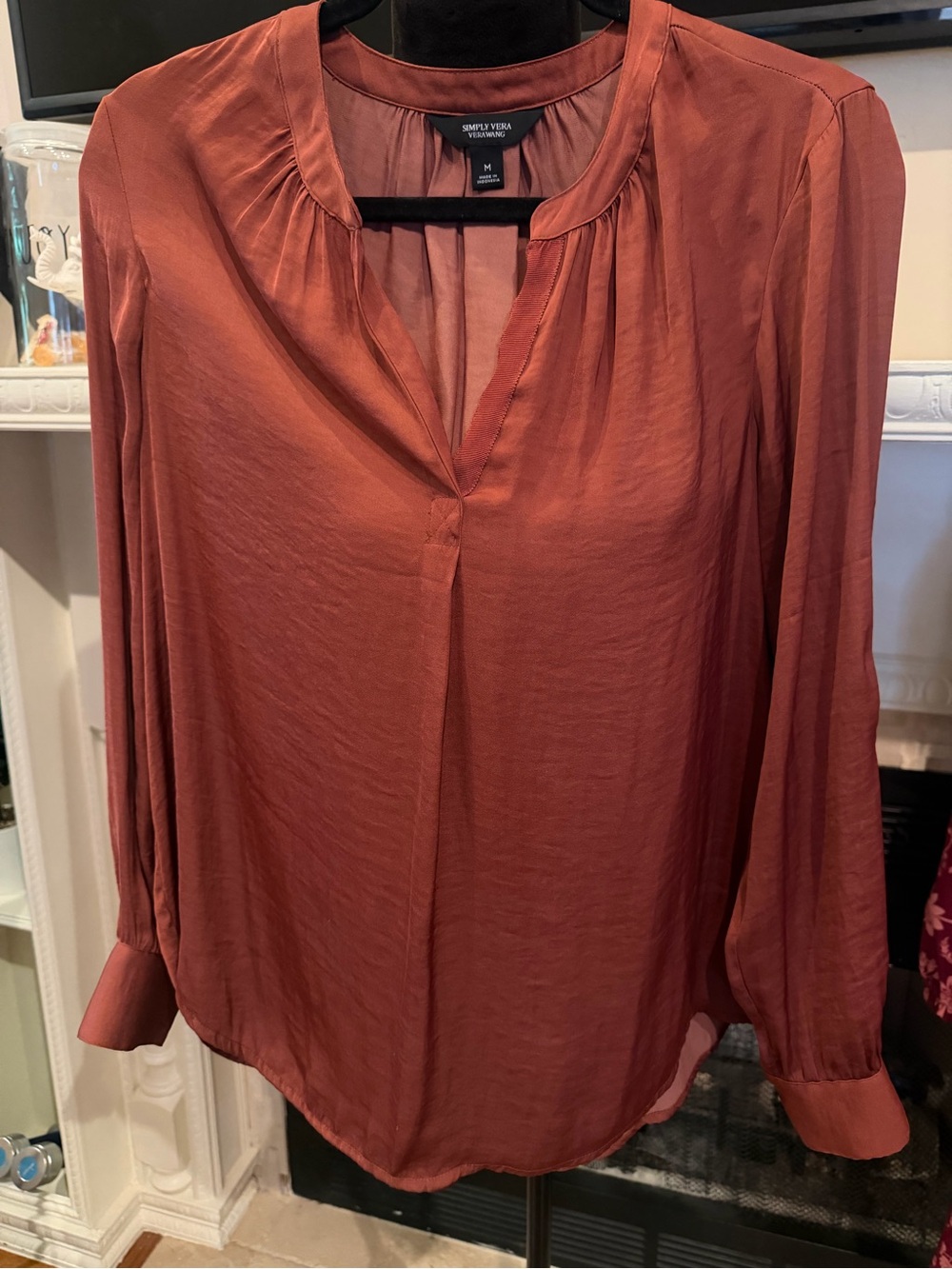 Simply Vera Vera Wang Rust Satin V-Neck Long-Sleeve Blouse